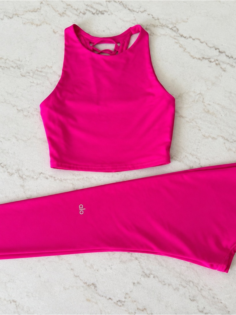 ALO Yoga High Neck Crop Tank in Bright Pink Small
